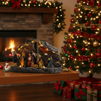 Polyresin Weihnachtskrippe LED-Figuren Weihnachtsszene Kunstharz-Dekoration Warmweißes Licht Innenraum Feiertagsdekoration