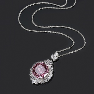 Fashion Eco-friendly 18mm Rose Cut Red Cubic Zirconia <b>Copper</b> Jewelry Demifine Jewellery Pendant Necklace Daily Wear for Women - Product Image 4