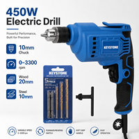 Perceuse électrique filaire 450W à vitesse variable 0-3300 tr/min avec mandrin à clé de 10 mm