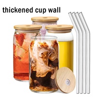 Vente en gros Usa 16oz 20oz Soda café canette de bière en forme de verre tasse à boire gobelet personnalisé bière verre peut avec couvercle en bambou et paille