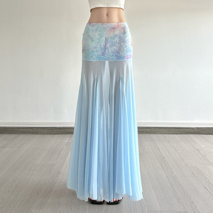 Jupe longue sirène en maille florale romantique pour femme, style vacances INS, bleue, ajustée, élégante, moulante - Product Image 5