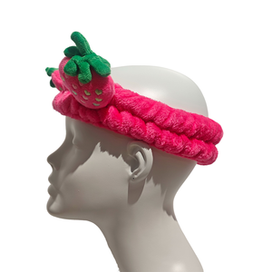 Mignon rose fraise peluche Spa bandeau doux élastique bandeau de cheveux pour femmes filles-enveloppement de cheveux réutilisable écologique pour les soins de la peau - Product Image 5