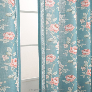 Semi-Blackout Blue Floral Curtain Farmhouse Drapes for Bedroom <strong>Living</strong> <strong>Room</strong> Darkening Window Treatment Rod Pocket <strong>Set</strong> of 2 Panels - Product Image 3