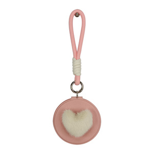Miroir de poche <span class=keywords><strong>double</strong></span> face en cuir PU Love Fur Ball, miroir rond portable - Product Image 3