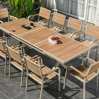 Ensemble de table de jardin extensible moderne haut de gamme personnalisé en plastique, bois et alliage d'aluminium