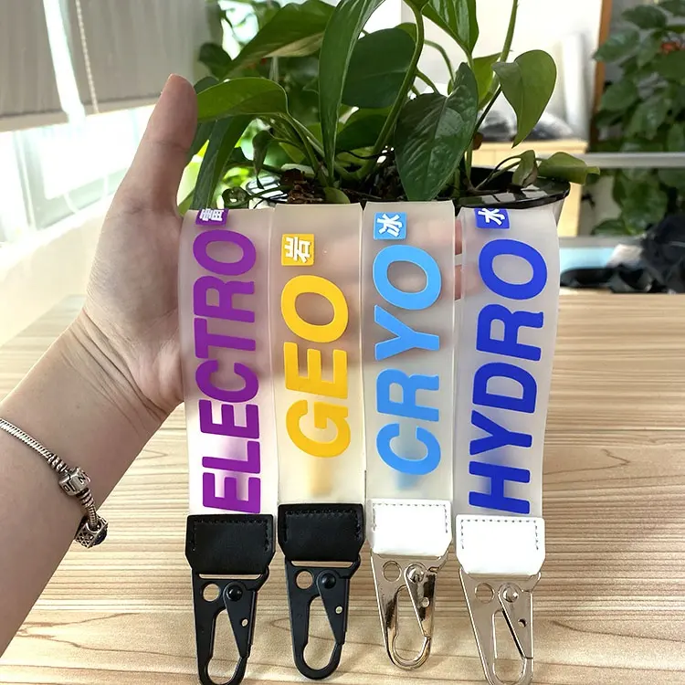 Custom embossed Fashionable Office Badge Rubber Wrist Strap PVC Jelly Key Chain Lanyard For Jeans Decoration