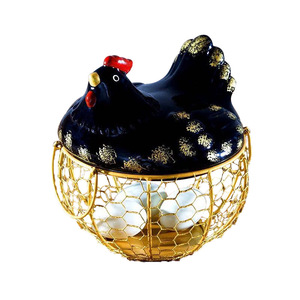 Panier à œufs en céramique avec filet métallique doré, récipient de rangement rond pour œufs et légumes - Product Image 5
