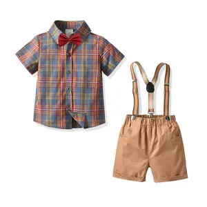 Ummer-Conjunto de ropa a cuadros para niños, camiseta de manga corta, pantalones cortos