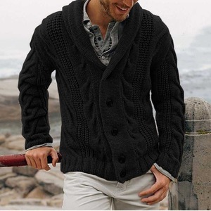 Mode Automne-Hiver pour Hommes, Manteaux en Tricot Jacqu Okitsu Uni, Boutons, Style Revers, Cardigan pour la Saison Printemps - Product Image 6