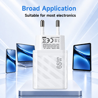 Adaptor Charger Cepat 65W GaN Tech PD4.0 PPS Tipe-C Tipe-A Dual Port Chip Cerdas Colokan EU untuk Rumah dan Kantor