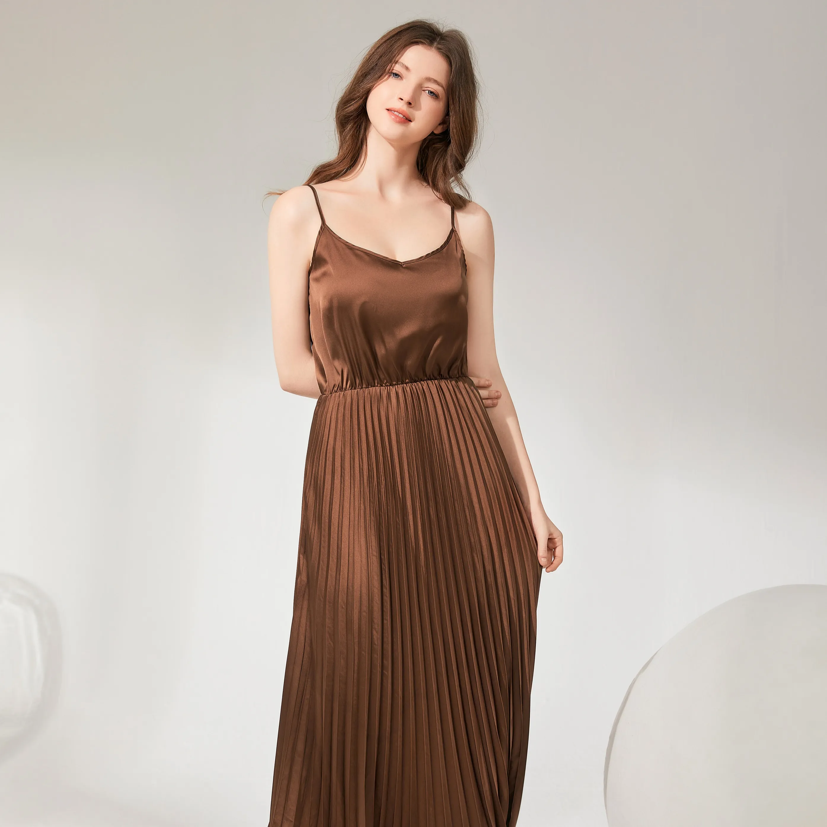 Summer Women Sexy Clothing Fashion Sling Elegant Maxi Brown Long Casual Dress Polyester