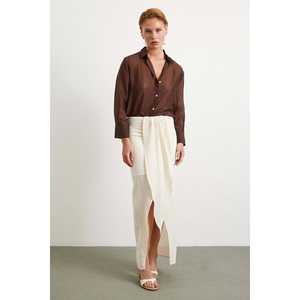 Jupe longue en lin pour femme, crème, taille normale, respirante, à nouer devant - Product Image 5