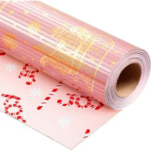 Burymento Christmas <b>Wrapping</b> <b>Paper</b> 17 In X 32.8 Ft Reversible Pink Gold Sled Design Gift Wrap For Holiday Crafting - Product Image 1