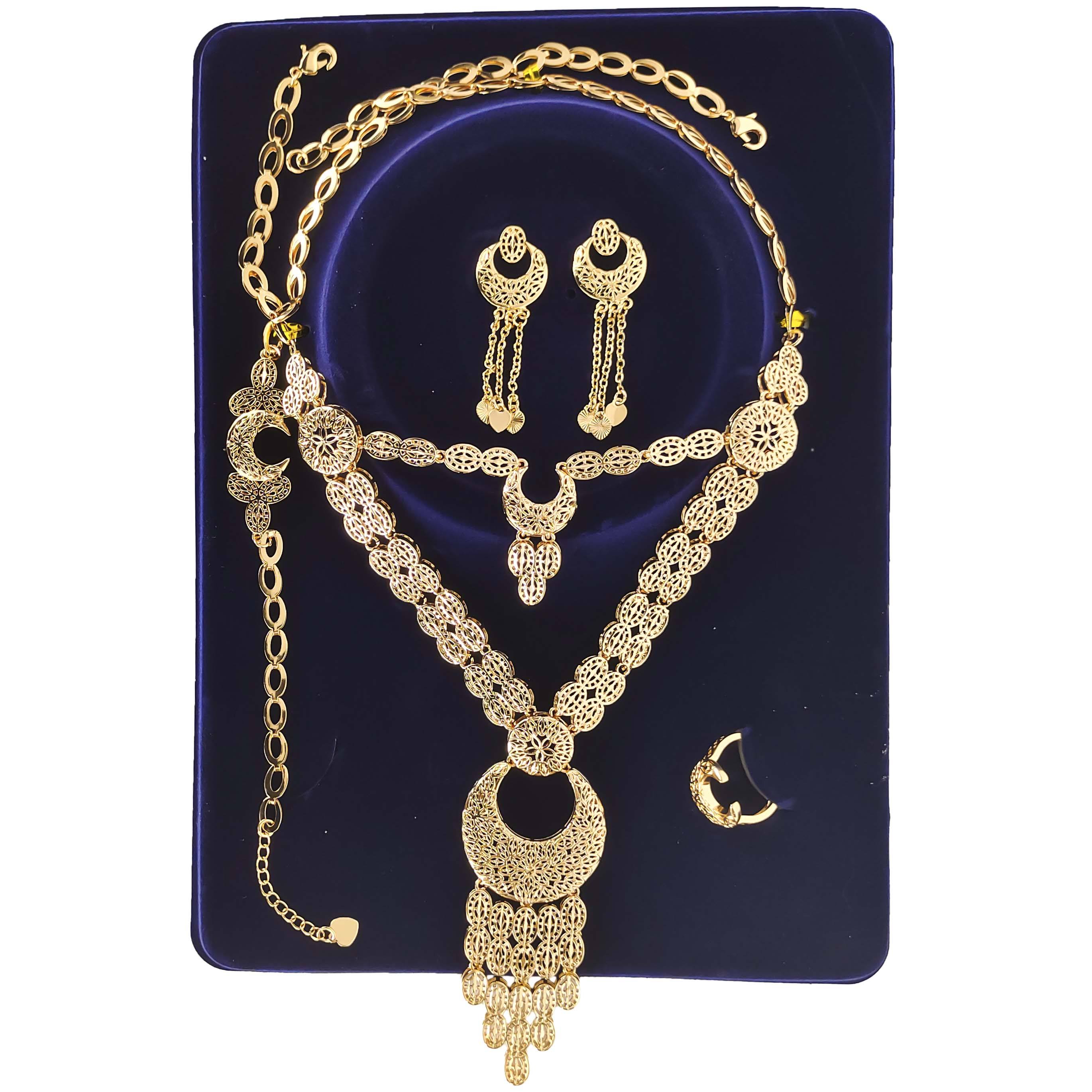 High Quality Champagne Gold Plated Earrings Ring Necklace Bracelet Ring  Four Dresses Wedding Dubai Fine Jewelry Set