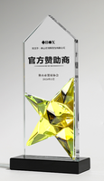 Nuevo Trofeo de Cristal Ecológico Personalizado con Grabado y Acabado Arenado, Cristal de Color con Forma Irregular
