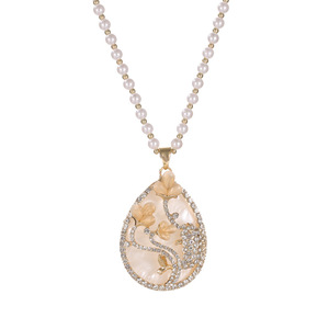 Floral Pendant Necklace Imitation Pearl Gold Tone Camellia Design Party Jewelry Daily Wear - Product Image 4