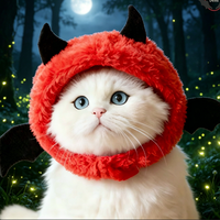 Serre-tête en peluche douillet tête de chat démoniaque, accessoire de costume amusant pour animaux de compagnie pour Halloween, accessoire photo mignon pour petits chiens et chats, fête cosplay