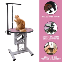 Station de toilettage ronde moderne pour animaux de compagnie, design élégant avec poteau en acier inoxydable pour le toilettage et les soins de base