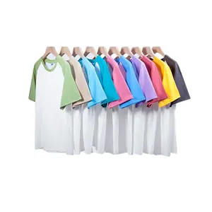 高品質綿100% コントラストスリーブブランクTシャツユニセックスプレーンラグランスリーブカスタム印刷ロゴコントラストTシャツ男性用