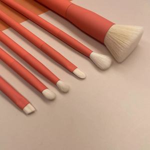 Luxury Orange 6-Piece Synthetic Hair Makeup <b>Brush</b> Set Natural Wood Handle Aluminum Ferrule Face Shaving <b>Brush</b> Kit - Product Image 5