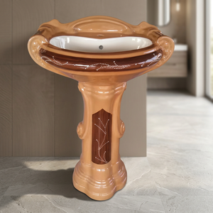Lavabo de Pedestal de Cerámica Decorativo de Gran Tamaño, Colorido, con Pedestal Completo, Modelos de Artículos Sanitarios para Baño - Product Image 4