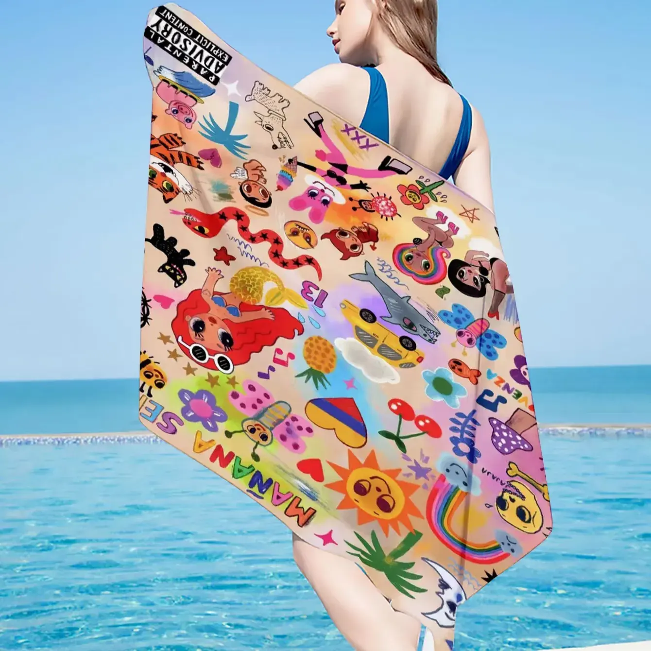 2023 مخصص أحدث تصميم رائج الأعلى مبيعًا الموضة كارول جي بطانية مانانا سيرة بونيتو سريع الجفاف مطبوعة منشفة للشاطئ خالية من الرمال