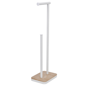 <span class=keywords><strong>Portarotolo</strong></span> <span class=keywords><strong>da</strong></span> <span class=keywords><strong>terra</strong></span> bianco autoportante con base quadrata <span class=keywords><strong>in</strong></span> <span class=keywords><strong>legno</strong></span> e porta salviette di ricambio per casa e hotel - Product Image 3