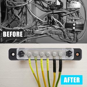 บัสบาร์แบบลบ 12V, บล็อกจ่ายไฟสำหรับแบตเตอรี่เรือ, พร้อมขั้วต่อสกรู M6 จำนวน 2 ตัว และสกรู M4 จำนวน 6 ตัว - Product Image 5