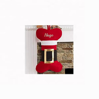 Décoration suspendue en forme d'os de chien en peluche rouge conçue sur mesure pour la cheminée Cadeau de Noël Sac de bonbons Broderie Chaussettes de Noël
