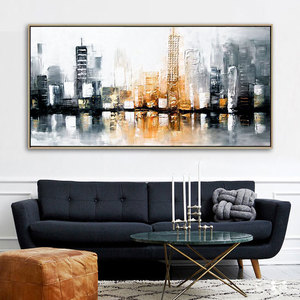 Pintura Abstracta Hecha a Mano al Óleo sobre Lienzo, Paisaje Urbano, Decoración de Habitaciones, Arte - Product Image 3