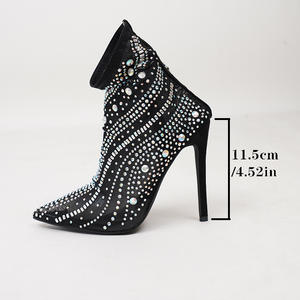 BUSY GIRL QLD13 Bas résille Style romain Sexy Catwalk Super hauts talons femmes bottes sans lacet élastique bottines pour femmes - Product Image 6