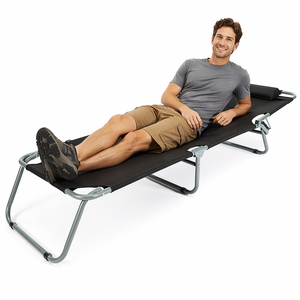 Lit de camping pliable rapide avec coussin rembourré, lit de couchage inclinable réglable, lit pliant léger pour les voyages et les stations balnéaires - Product Image 2