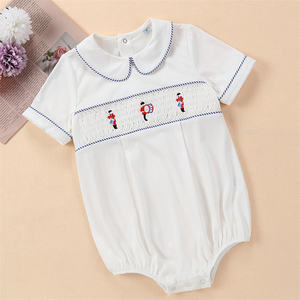 Personalizado verano español Vintage bebé niños Smocked bordado mameluco Peter Pan Collar ropa de niño - Product Image 2