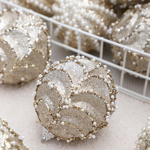 Hot Sale 8CM Luxurious Pearl Decor Xmas <b>Ball</b> Set <b>Glitter</b> Coated Foam Bauble Set Christmas Tree Hanging Ornament - Product Image 6