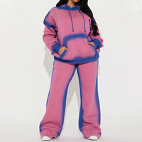 Ensemble de survêtement streetwear personnalisé à blocs de couleur dégradés, sweat-shirt à capuche oversize et pantalon de survêtement à jambes larges pour femme