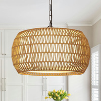 Transfrontalier pour Amazon Simple American Farmhouse E26 Suspension Style Bohème Tissé À La Main Rotin Taille Moyenne Suspendue