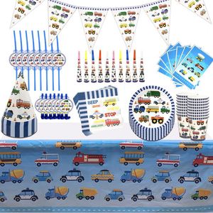 Juego de Platos de Papel Desechables con Diseño de Autos de Ingeniería en Color Azul para Fiesta de Cumpleaños Infantil - Product Image 2