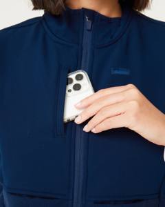 Chalecos de uniforme médico azules de alta calidad para mujer, con cremallera completa, elásticos, sin mangas, para hospital - Product Image 3