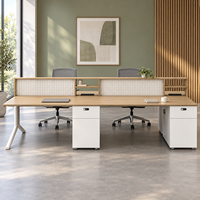 Poste de travail de bureau cloisonné pour 4 personnes, mobilier de bureau à panneaux bas avec organisateur en panneau perforé et rangement verrouillable pour le personnel