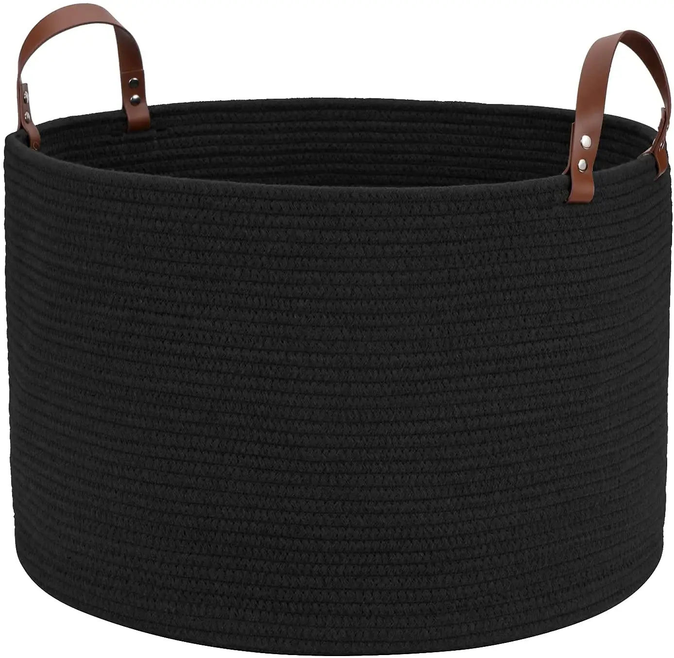 Oneup — panier de rangement en corde de coton tissée, avec poignée en cuir, pour le linge, couleur unie, personnalisé, vente en gros