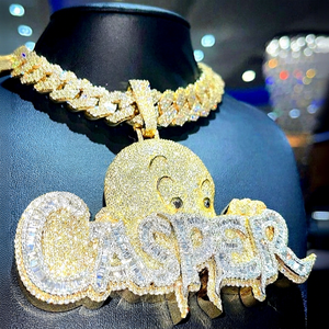Pendentif Tête de Mouton Hip Hop Personnalisé en Argent Sterling Plaqué Or 18K avec Diamants VVS Taille Brillant Sertis en Canal pour Homme - Product Image 1