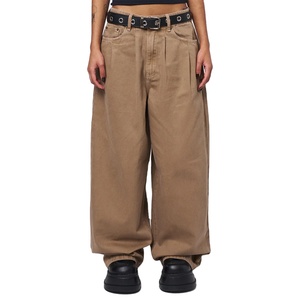 <span class=keywords><strong>Pantaloni</strong></span> larghi in cotone 100% <span class=keywords><strong>Beige</strong></span> per stile Unisex Custom rilassato su gamba larga ricamato Jeans pieghettati con cuciture extra lunghe tendenza Casual - Product Image 1