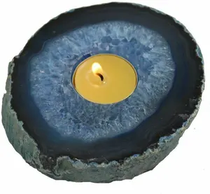 Irregular Healing Reiki Natural Dyed Blue Agate Stone Crystal Gemstone Tealight Candle Holder Handcrafted for Home Decor