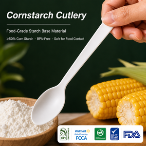 Ensemble de couverts biodégradables en amidon de maïs de qualité alimentaire épaissi pour le camping : couteau, fourchette, cuillère <span class=keywords><strong>à</strong></span> soupe, cuillère <span class=keywords><strong>à</strong></span> dîner occidentale, fourchette <span class=keywords><strong>à</strong></span> salade - Product Image 5