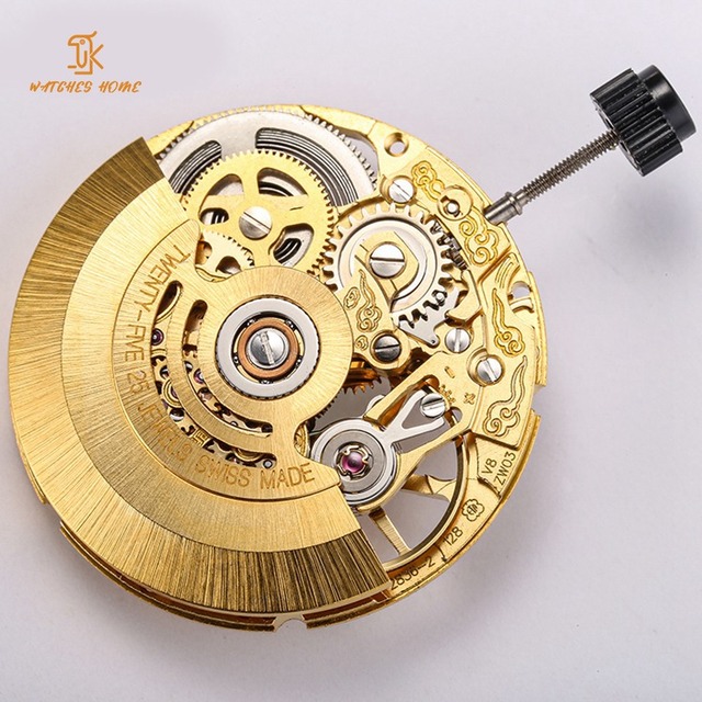 Customized Modify Mechanical Automatic SW200 2836 Movement Skeleton Gold Plating Hand Engraved Hollow out Movement Manufacturer