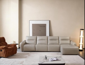 Sofá Moderno en Forma de L, de Cuero Genuino, Asiento Extendido Cómodo, Patas Metálicas Convertibles, para Sala de Estar/Apartamento, Diseño Confortable - Product Image 2