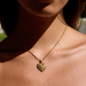 Collar de Acero Inoxidable de Dos Piezas con Corazón y Barra Horizontal con Circonitas, Chapado en Oro de 18K, Estilo Romántico, Joyería para Mujer - Product Image 4