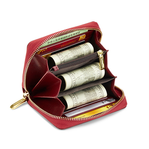 Vendita calda <span class=keywords><strong>Portacarte</strong></span> da <span class=keywords><strong>donna</strong></span> Casual in pelle nera bordeaux <span class=keywords><strong>con</strong></span> cerniera corta porta carte RFID caratteristica pochette <span class=keywords><strong>portamonete</strong></span> <span class=keywords><strong>con</strong></span> cinturino da polso - Product Image 3