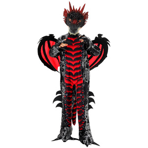 Disfraz de dragón de Halloween para niños, disfraz de cosplay, disfraz de dinosaurio rojo oscuro, traje de escenario para juego de rol, talla M - Product Image 1