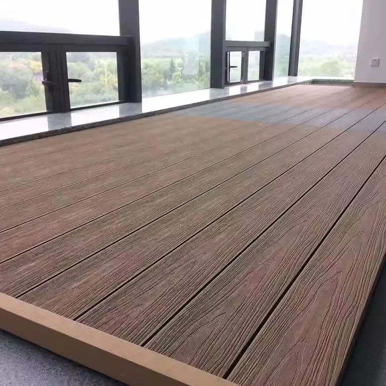 Outdoor Flooring Decking Plank Wooden Striped Pattern Embossed Snapping Waterproof Exterior Floor Board